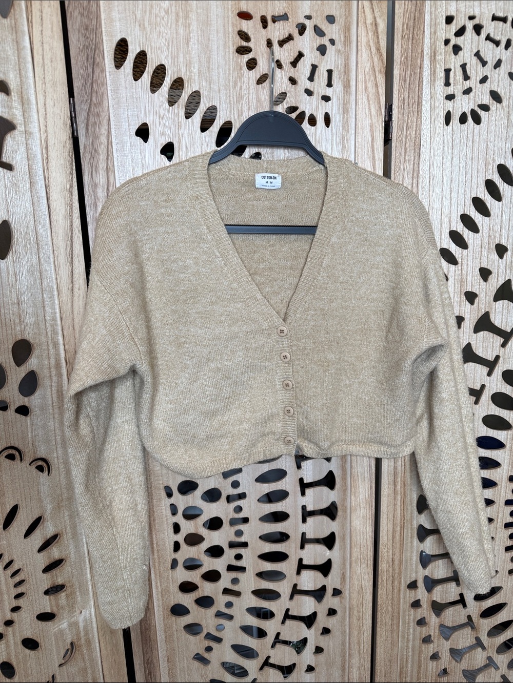 Cotton On Cropped V-Neck Button Cardigan - Light Tan